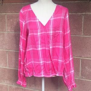 Sanctuary Long Sleeve Blouse Plaid Wrap Top  Cori